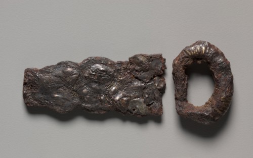 Buckle, 600s. Merovingian, Burgundian, Migration period, 7th century. Iron with silver overlay;