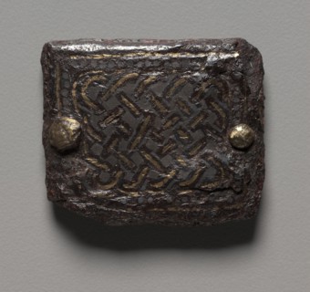 Plaque, 600s. Merovingian, Burgundian, Migration period, 7th century. Iron inlaid with gold and