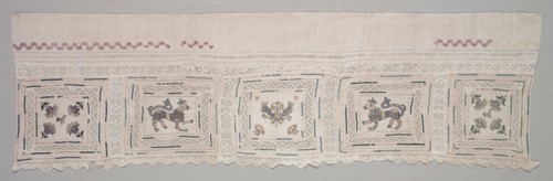 Runner, c 1800s. Russia, 19th century. Embroidered linen, ribbon applique; overall: 54.6 x 188 cm