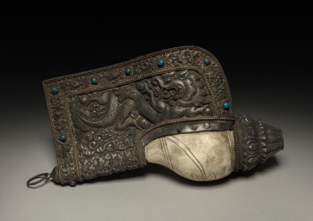 Conch Shell Set in Silver, 1800s. Tibet, 19th century. Shell and silver; overall: 29.2 cm (11 1/2