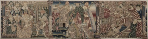 Section of an Embroidered Frieze: Ahasuerus and Esther, The Pope Chiding the Emperor, Henry VIII