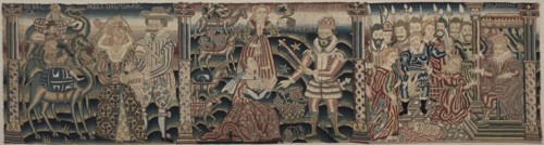 Section of an Embroidered Frieze: Rebecca Meeting Isaac, Abigail Meeting David with a Present, The