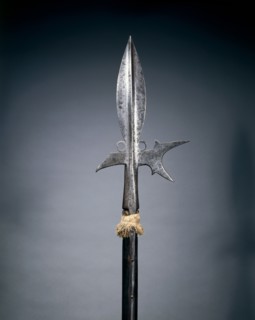 Halberd, c. 1580. Germany, late 16th Century. Steel; leaf-shaped head; octagonal woof haft, woolen