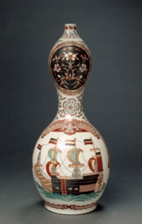 Bottle with "Southern Barbarians" Design, 1700s. Japan, Saga Prefecture, Arita Kilns, Edo Period