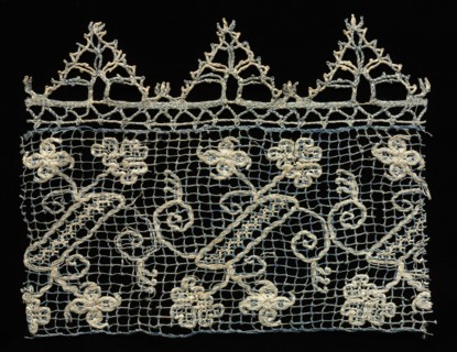 Fragment of a Border with Vines and Floral Motifs, 1600s. Italy, 17th century. Needle lace,