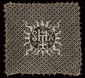 Chalice Veil with Monogram of Christ, 1500s. Italy, 16th century. Needle lace, mezza mandolina;