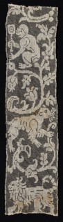 Fragment of a Band with Vines Surrounding a Monkey, Lion, and an Unidentified Four-Legged Animal,
