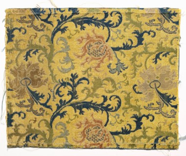 Fragment, 1700s. China, 18th century. Satin ground; silk diasper weave; overall: 17.8 x 14 cm (7 x