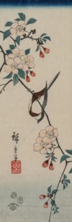 Small Bird (Swallow ?) on Cherry Branch, 1854. Ando Hiroshige (Japanese, 1797-1858). Color