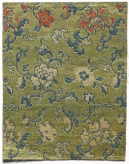 Fragment, 1800s. China, 19th century. Satin ground; silk diasper weave; overall: 15.9 x 12.7 cm (6