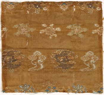 Fragment, early 1700s. China, early 18th century. Brocaded satin; silk; overall: 16.5 x 15.3 cm (6