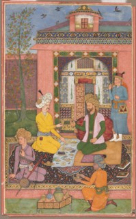 A feast in a pavilion setting, c. 1620. Attributed to Muhammad Ali (Persian, active 1590-1620).