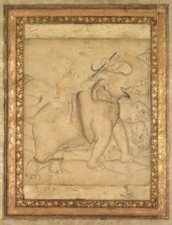 Portrait of Emperor Jahangir Riding an Elephant, first half of the 18th century. India, Mughal