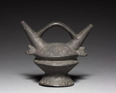 Vessel, 1300-1400. Peru, Chimu, 14th century. Black ware; overall: 14.6 x 16.7 x 10.2 cm (5 3/4 x 6