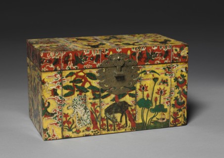 Box with Painted Ox Horn, 1800s. Korea, Joseon dynasty (1392-1910). Painted wood with flattened