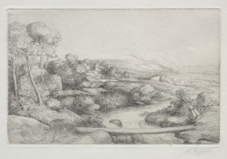 The Footbridge (La Passerelle). Alphonse Legros (French, 1837-1911). Etching