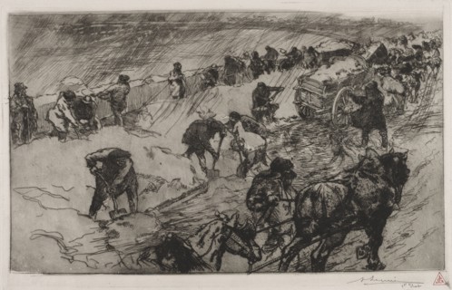Combat contre la Neige, Quai aux Fleurs, 1890. Auguste Louis Lepère (French, 1849-1918). Etching