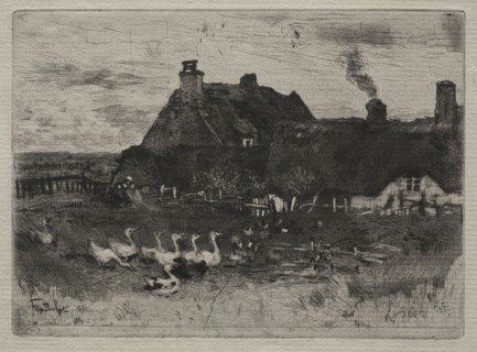 Thatched Cottages, 1878. Félix Hilaire Buhot (French, 1847-1898). Etching, drypoint and aquatint;