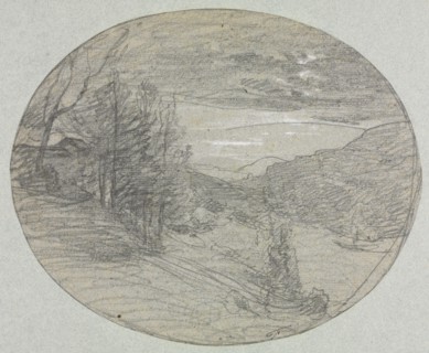 Landscape, 1800s. François-Auguste Ravier (French, 1814-1895). Black chalk and graphite with white