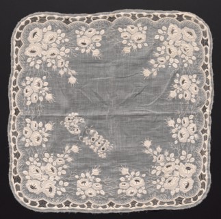 Handkerchief, 1800s. France, 19th century. Embroidered linen; overall: 47 x 47 cm (18 1/2 x 18 1/2