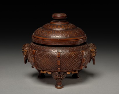 Tripod with Cover, late 1700s. China, Qing dynasty (1644-1911). Carved wood; diameter: 12 cm (4 3/4