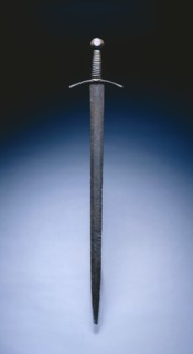 Sword, c. 1400. European, early 15th century. Steel, leather, wire; overall: 85.3 cm (33 9/16 in.);