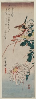 Warbler and Chrysanthemums, mid 1830s. Ando Hiroshige (Japanese, 1797-1858). Color woodblock print;