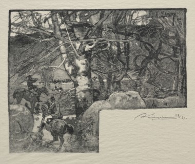 Une chasse à Courre au Mont Gerard. Auguste Louis Lepère (French, 1849-1918). Wood engraving