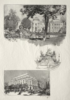 Rouen Illustré:  La Musée; Fontaine St. Marie; Le Théâtre des Arts, 1896. Auguste Louis Lepère