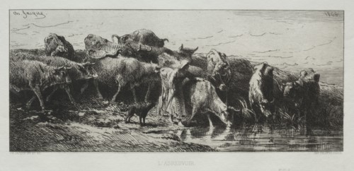 L'Abreuvoir, 1866. Charles-Émile Jacque (French, 1813-1894). Etching