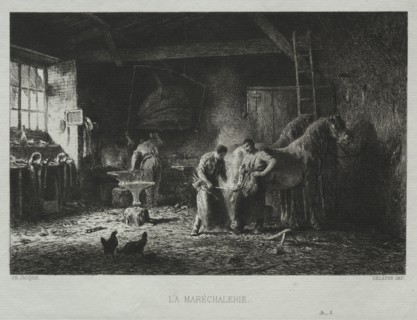 The Blacksmith Shop. Charles-Émile Jacque (French, 1813-1894). Etching