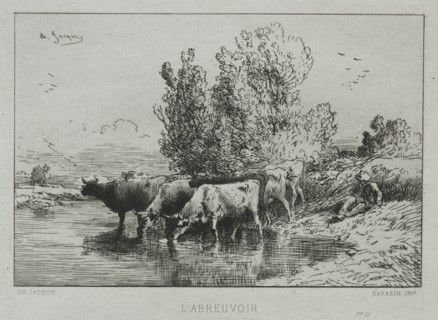 The Watering Place. Charles-Émile Jacque (French, 1813-1894). Etching
