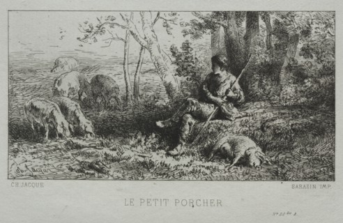 The Little Swineherd. Charles-Émile Jacque (French, 1813-1894). Etching