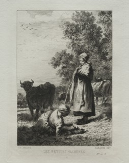 The Little Cowherds. Charles-Émile Jacque (French, 1813-1894). Etching