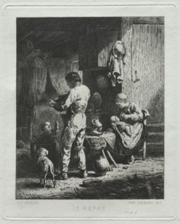 The Repast. Charles-Émile Jacque (French, 1813-1894). Etching