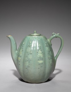 Melon-shaped Ewer with Incised Peony Design, 918-1392. Korea, Goryeo period (918-1392). Pottery;
