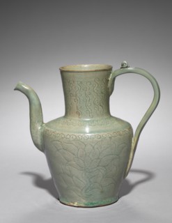Wine Pot with Incised Lotus Design, 918-1392. Korea, Goryeo period (918-1392). Celadon ware with