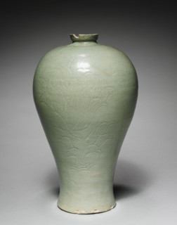 Prunus Vase with Incised Peony Design, 1100s-1200s. Korea, Goryeo period (918-1392). Pottery;