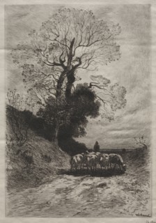 Return of the flock, c. 1870. Theophile Narcisse Chauvel (French, 1831-1909). Etching; sheet: 29.2
