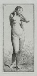 Young woman bathing. Charles-Émile Jacque (French, 1813-1894). Etching