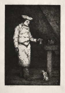 Le déjeuner du chat. Théodule Ribot (French, 1823-1891). Etching