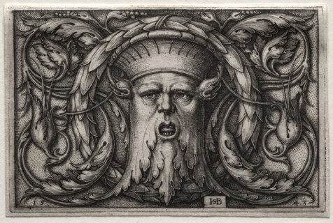 Ornament of Satyr's Head and Wreath, 1543. Hans Sebald Beham (German, 1500-1550). Engraving