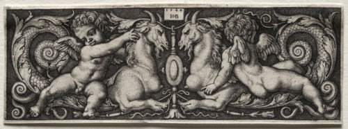 Two Genii, 1544. Hans Sebald Beham (German, 1500-1550). Engraving