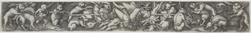 Rabbits Roasting a Hunter and His Dogs. Virgilius Solis (German, 1514-1562). Engraving