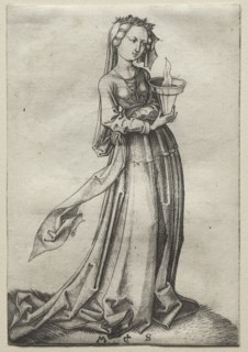 The Fourth Wise Virgin. Martin Schongauer (German, c.1450-1491). Engraving