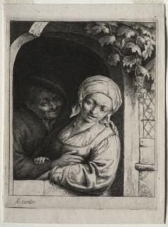 Rural Tenderness (village romance). Adriaen van Ostade (Dutch, 1610-1684). Etching