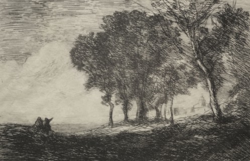 Italian Landscape, c. 1865. Jean Baptiste Camille Corot (French, 1796-1875). Etching; sheet: 28 x