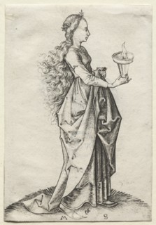 The Fifth Wise Virgin. Martin Schongauer (German, c.1450-1491). Engraving