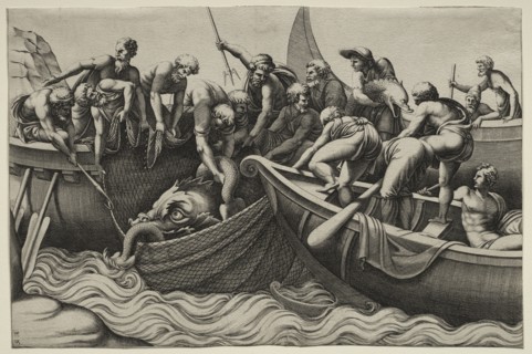The Haul of Monstrous Fish, mid-1500s. Adamo Scultori (Italian, c. 1530-1585), after Giulio Romano