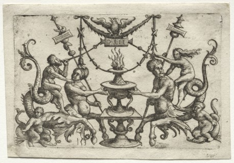 Ornament with Siren and Triton. Daniel I Hopfer (German, c. 1470-1536). Etching